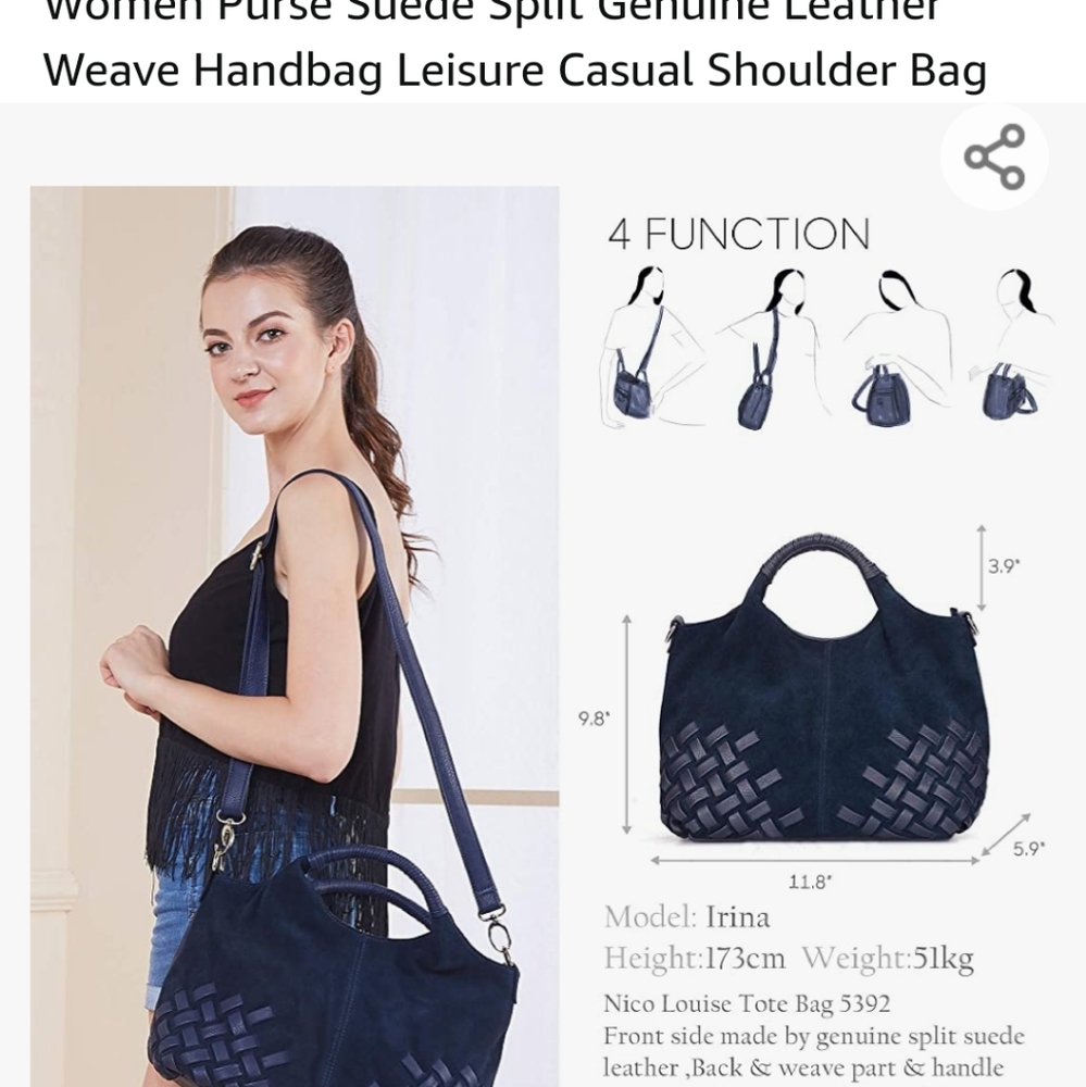 Navy blue split suede leather cross body bag